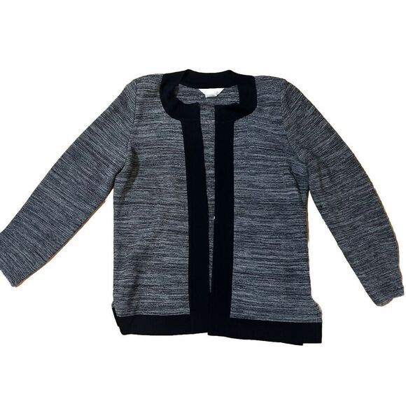 Gorgeous Gray Misook Cardigan With Hook and Eye Closures and Black Trim Large - Picture 7 of 7